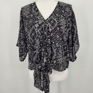 Anthropologie Love Stitch Paisley Print Tie Front Blouse